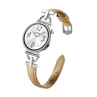 20mm Flat-Head D-shaped Metal Genuine Leather Watch Band(Khaki)