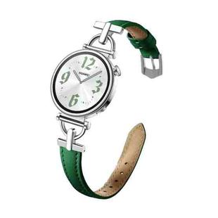 20mm Flat-Head D-shaped Metal Genuine Leather Watch Band(Green)
