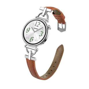 20mm Flat-Head D-shaped Metal Genuine Leather Watch Band(Brown)