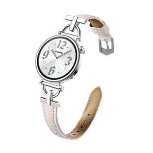 22mm Flat-Head D-shaped Metal Genuine Leather Watch Band(Light Pink)