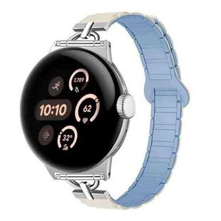 22mm D-shaped Tri-beads Magnetic Silicone Watch Band(White Fog Blue)
