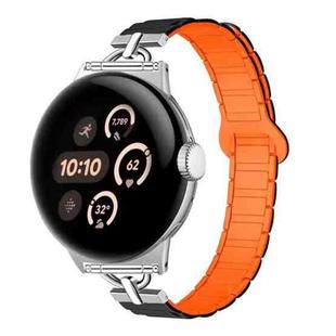 22mm D-shaped Tri-beads Magnetic Silicone Watch Band(Black Orange)