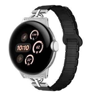 22mm D-shaped Tri-beads Magnetic Silicone Watch Band(Black)