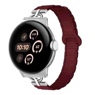 22mm D-shaped Tri-beads Magnetic Silicone Watch Band(Wine Red)