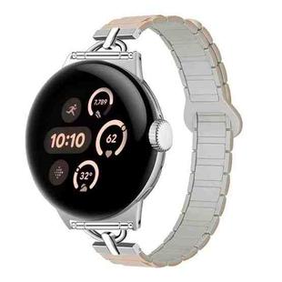 22mm D-shaped Tri-beads Magnetic Silicone Watch Band(Milk Tea Rock White)