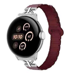 22mm D-shaped Tri-beads Magnetic Silicone Watch Band(Smoky Purple Wine Red)