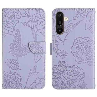 For Samsung Galaxy M36 5G Skin Feel Butterfly Embossed Flip Leather Phone Case(Purple)