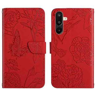 For Samsung Galaxy M36 5G Skin Feel Butterfly Embossed Flip Leather Phone Case(Red)