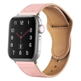For Apple Watch 46mm / 49mm / 45mm / 44mm Reverse Buckle Genuine Leather Watch Band(Pink)