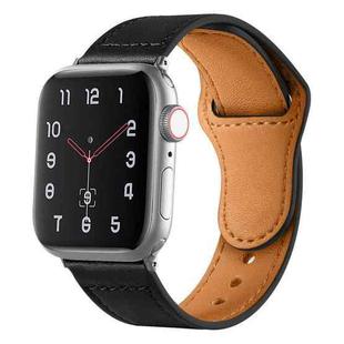 For Apple Watch 46mm / 49mm / 45mm / 44mm Reverse Buckle Genuine Leather Watch Band(Black)