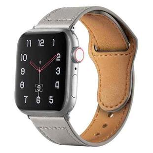 For Apple Watch 46mm / 49mm / 45mm / 44mm Reverse Buckle Genuine Leather Watch Band(Light Grey)