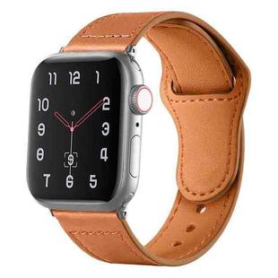 For Apple Watch 46mm / 49mm / 45mm / 44mm Reverse Buckle Genuine Leather Watch Band(Brown)
