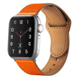 For Apple Watch 42mm / 41mm / 40mm / 38mm Reverse Buckle Genuine Leather Watch Band(Orange)