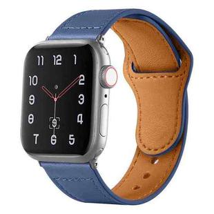 For Apple Watch 42mm / 41mm / 40mm / 38mm Reverse Buckle Genuine Leather Watch Band(Midnight Blue)