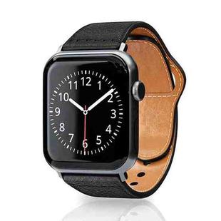 For Apple Watch 46mm / 49mm / 45mm / 44mm Reverse Buckle Litchi Genuine Leather Watch Band(Black)