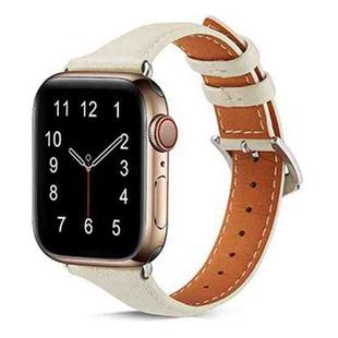 For Apple Watch 46mm / 49mm / 45mm / 44mm Small Waist Drop Buckle Genuine Leather Watch Band(Ivory White)