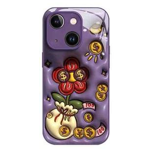 For iPhone 14 Liquid Glass TPU Soft Edge Shockproof Phone Case(Money Bag Flower)