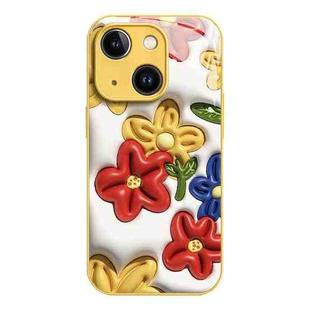 For iPhone 13 Liquid Glass TPU Soft Edge Shockproof Phone Case(Tricolor Flower)