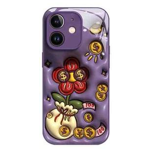 For iPhone 12 Liquid Glass TPU Soft Edge Shockproof Phone Case(Money Bag Flower)