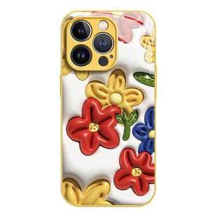 For iPhone 12 Pro Max Liquid Glass TPU Soft Edge Shockproof Phone Case(Tricolor Flower)