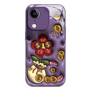 For iPhone XR Liquid Glass TPU Soft Edge Shockproof Phone Case(Money Bag Flower)