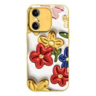 For iPhone XS Max Liquid Glass TPU Soft Edge Shockproof Phone Case(Tricolor Flower)
