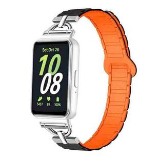 For Samsung Galaxy Fit3 D-shaped Tri-beads Magnetic Silicone Watch Band(Black Orange)