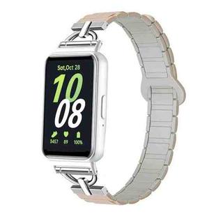 For Samsung Galaxy Fit3 D-shaped Tri-beads Magnetic Silicone Watch Band(Milk Tea Rock White)