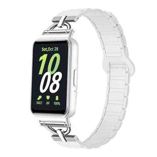 For Samsung Galaxy Fit3 D-shaped Tri-beads Magnetic Silicone Watch Band(Ceramic White)