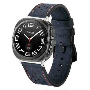 For Samsung Galaxy Watch Ultra 47mm Hole Retro Leather Watch Band(Blue)