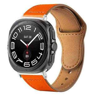 For Samsung Galaxy Watch Ultra 47mm Rivet Reverse Buckle Leather Watch Band(Orange)