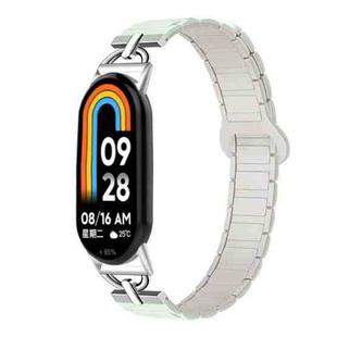 For Xiaomi Smart Band 10 / 9 / 8 D-shaped Tri-beads Magnetic Silicone Watch Band(Light Mint Starlight)