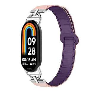 For Xiaomi Smart Band 10 / 9 / 8 D-shaped Tri-beads Magnetic Silicone Watch Band(Pink Sand Plums)