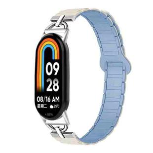 For Xiaomi Smart Band 10 / 9 / 8 D-shaped Tri-beads Magnetic Silicone Watch Band(White Fog Blue)