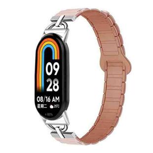 For Xiaomi Smart Band 10 / 9 / 8 D-shaped Tri-beads Magnetic Silicone Watch Band(Pink Rose Gray)