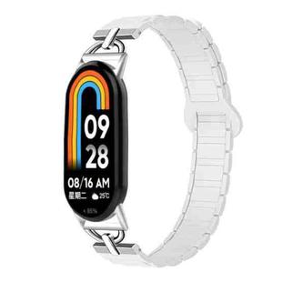 For Xiaomi Smart Band 10 / 9 / 8 D-shaped Tri-beads Magnetic Silicone Watch Band(Ceramic White)
