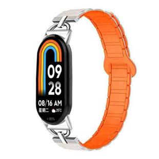 For Xiaomi Smart Band 10 / 9 / 8 D-shaped Tri-beads Magnetic Silicone Watch Band(Starlight Orange)