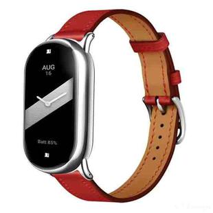 For Xiaomi Smart Band 10 / 9 / 8 Slim Silver Buckle Leather Watch Band(Red)