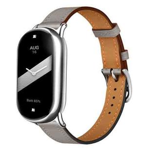 For Xiaomi Smart Band 10 / 9 / 8 Slim Silver Buckle Leather Watch Band(Grey)