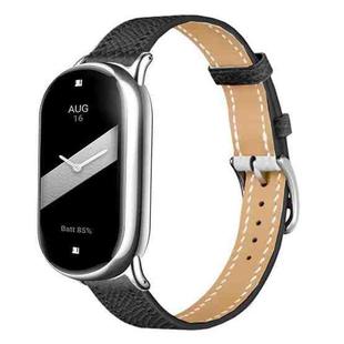 For Xiaomi Smart Band 10 / 9 / 8 Slim Silver Buckle Leather Watch Band(Litchi Texture Black)