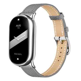 For Xiaomi Smart Band 10 / 9 / 8 Slim Silver Buckle Leather Watch Band(Litchi Texture Grey)