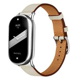 For Xiaomi Smart Band 10 / 9 / 8 Slim Silver Buckle Leather Watch Band(Creamy White)