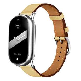 For Xiaomi Smart Band 10 / 9 / 8 Slim Silver Buckle Leather Watch Band(Yellow)