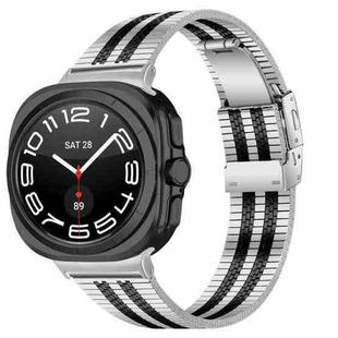 For Samsung Galaxy Watch Ultra 47mm Turtle Buckle Five Beads Stainless Steel Watch Band(Silver Black)