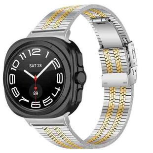 For Samsung Galaxy Watch Ultra 47mm Turtle Buckle Five Beads Stainless Steel Watch Band(Silver Gold)