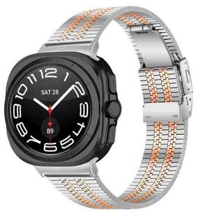 For Samsung Galaxy Watch Ultra 47mm Turtle Buckle Five Beads Stainless Steel Watch Band(Silver Rose Gold)