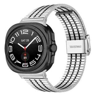 For Samsung Galaxy Watch Ultra 47mm Seven Beads Buckle Stainless Steel Watch Band(Silver Black)