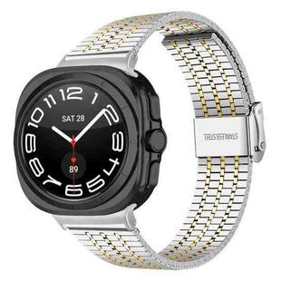 For Samsung Galaxy Watch Ultra 47mm Seven Beads Buckle Stainless Steel Watch Band(Silver Gold)
