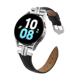 20mm H-shaped Metal Buckle Leather Watch Band(Black)
