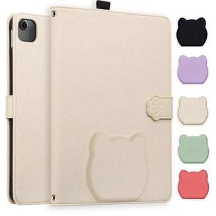 For iPad Air 13 2025 / 2024 Cat Skin-feel Litchi Leather Smart Tablet Case(Apricot White)